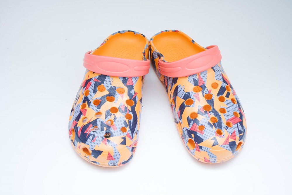 Женские шлепки Принт сабо-2 оранж-синий