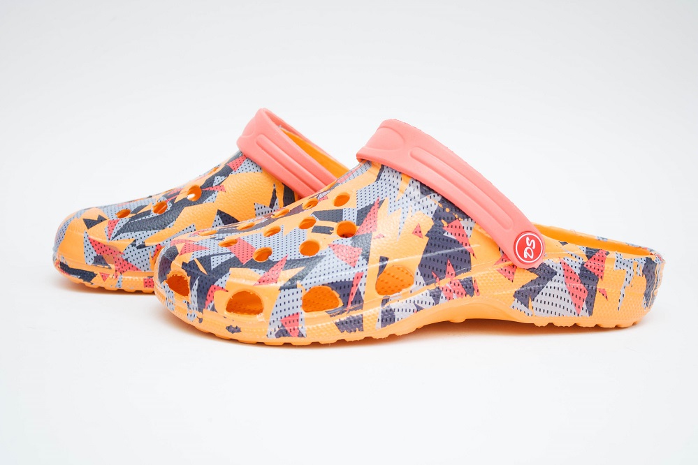 Женские шлепки Принт сабо-2 оранж-синий