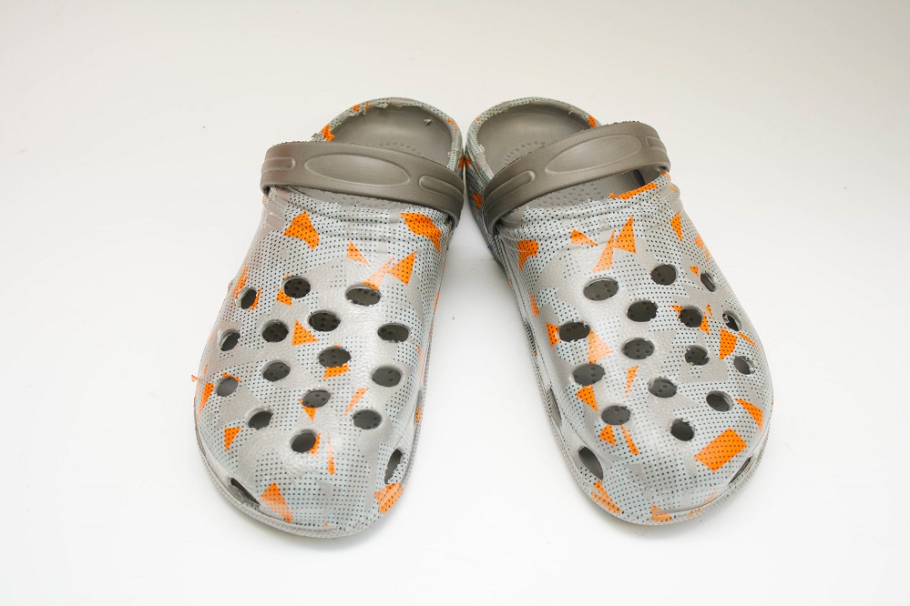 Женские шлепки Принт сабо-2 серо-оранж