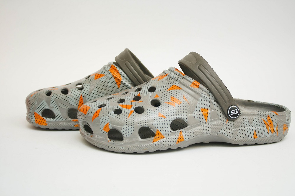 Женские шлепки Принт сабо-2 серо-оранж